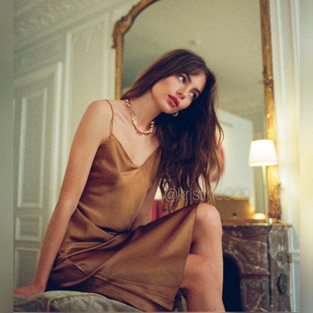 Young Fabulous & Broke Evie Satin Slip Dress in Toffee Caramel Bronze NWT M L
